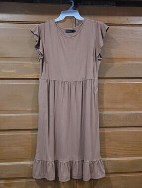 Everyday Ruffle-Sleeve Maxi Dress in Taupe